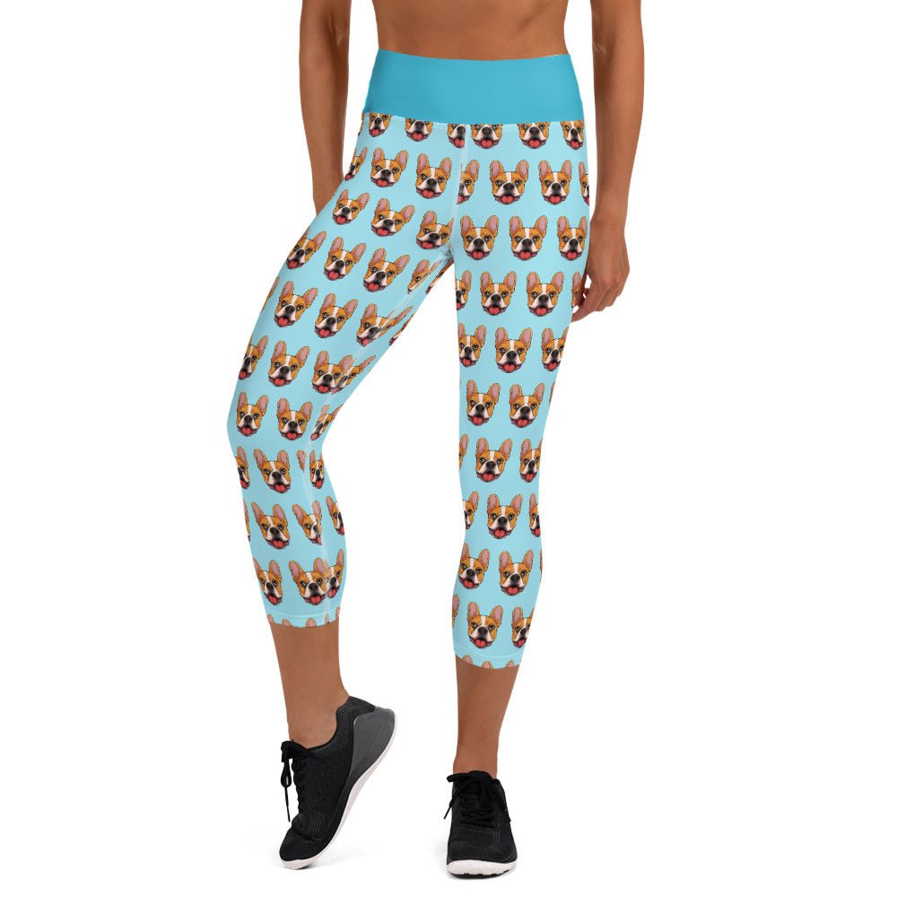 Happy French Bulldog Yoga Capri Leggings | Red &amp; White Colored