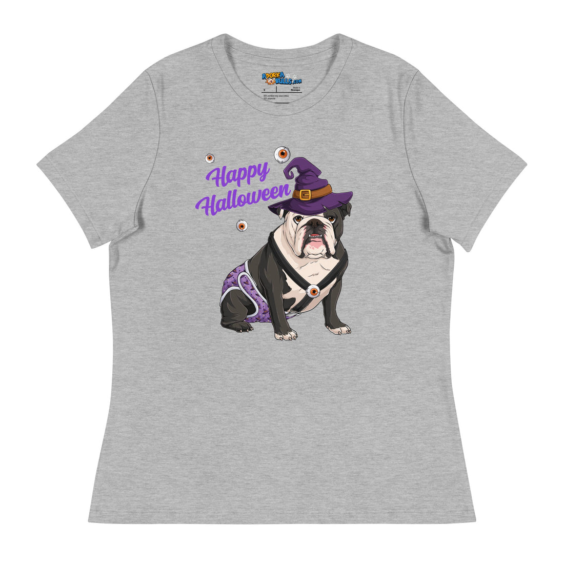 &quot;Happy Halloween&quot; Male English Bulldog Witch Women&