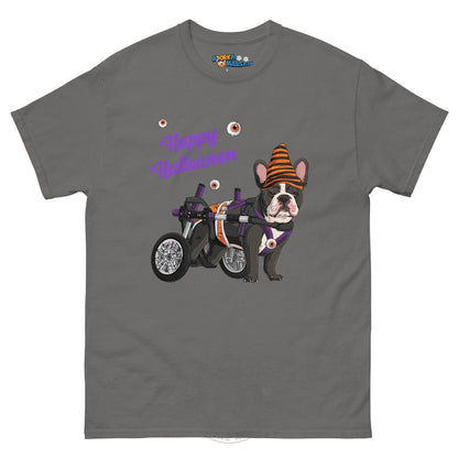 Happy Halloween Pumpkin Wheelchair Tee – Frenchie · Black &amp; White · Male – Charcoal