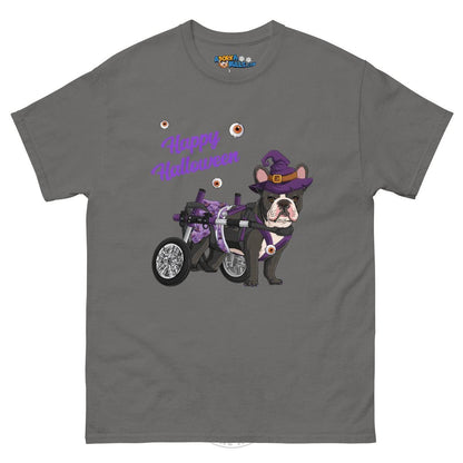 Happy Halloween Witch Wheelchair Tee – Frenchie · Black &amp; White · Female – Charcoal