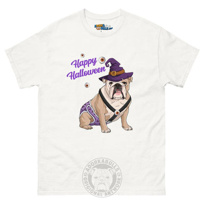 Happy Halloween Witch Spina Bifida Tee – English Bulldog · Fawn &amp; White · Male – White