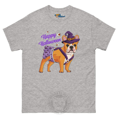 Happy Halloween Witch Spina Bifida Tee – Frenchie · Red &amp; White · Female – Sport Grey
