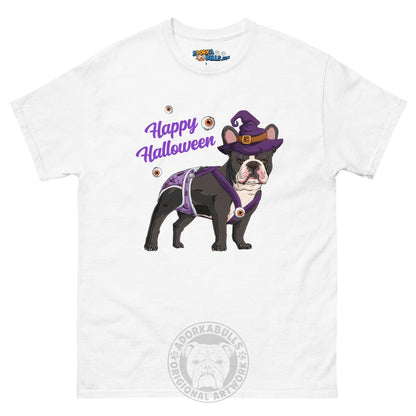 Happy Halloween Witch Spina Bifida Tee – Frenchie · Black &amp; White · Male – White