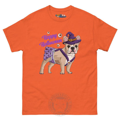 Happy Halloween Witch Spina Bifida Tee – Frenchie · Fawn &amp; White · Female – Orange