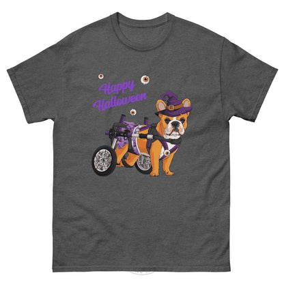 Happy Halloween Witch Wheelchair Tee – Frenchie · Red &amp; White · Female – Dark Heather
