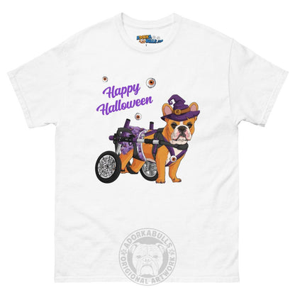 Happy Halloween Witch Wheelchair Tee – Frenchie · Red &amp; White · Female – White