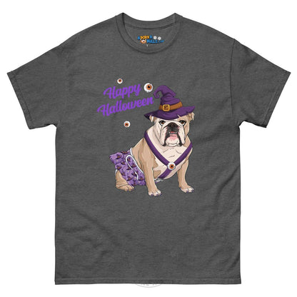 Happy Halloween Witch Spina Bifida Tee – English Bulldog · Fawn &amp; White · Female – Dark Heather