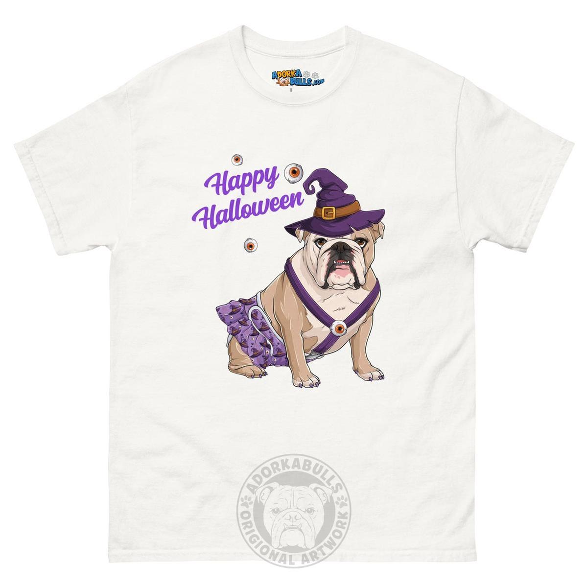 Happy Halloween Witch Spina Bifida Tee – English Bulldog · Fawn &amp; White · Female – White