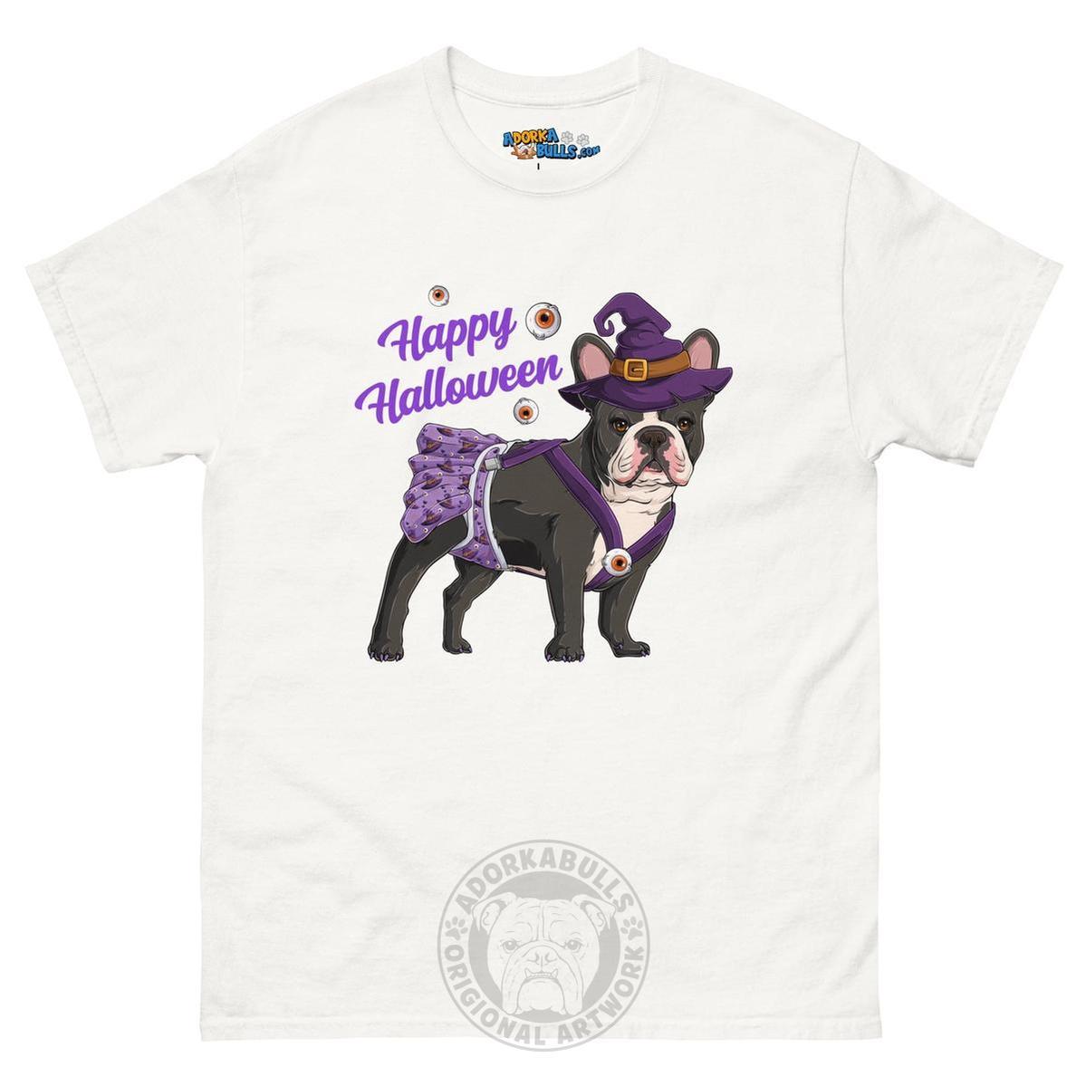 Happy Halloween Witch Spina Bifida Tee – Frenchie · Black &amp; White · Female – White