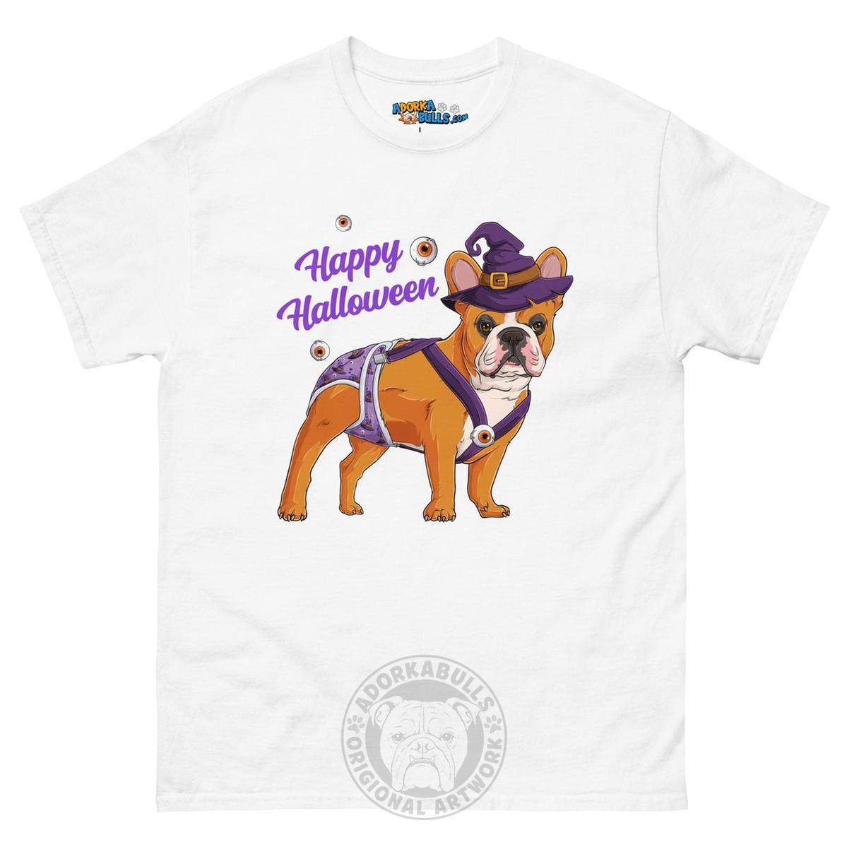 Happy Halloween Witch Spina Bifida Tee – Frenchie · Red &amp; White · Male – White