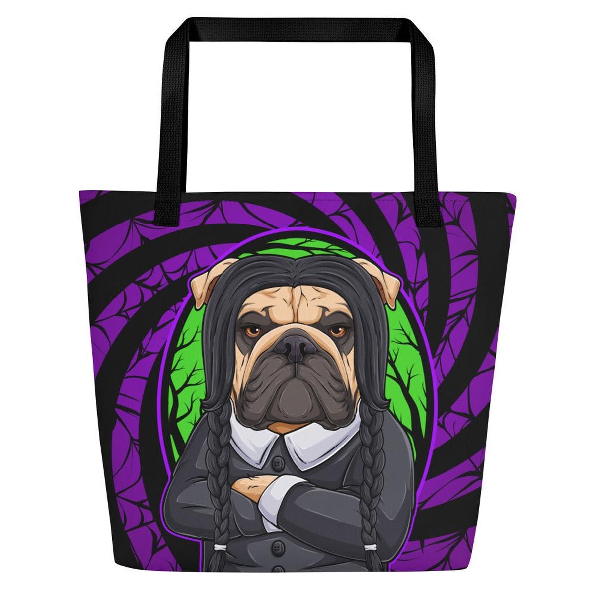 I Hate People English Bulldog Large Tote Bag with Pocket