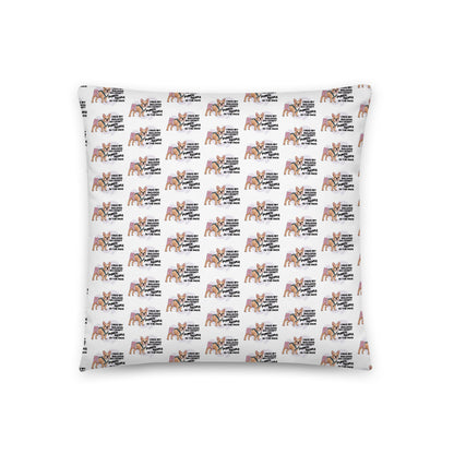 &quot;I Hug My Bulldog&quot; Female French Bulldog Throw Pillow | Fawn &amp; White Colored with Spina Bifida