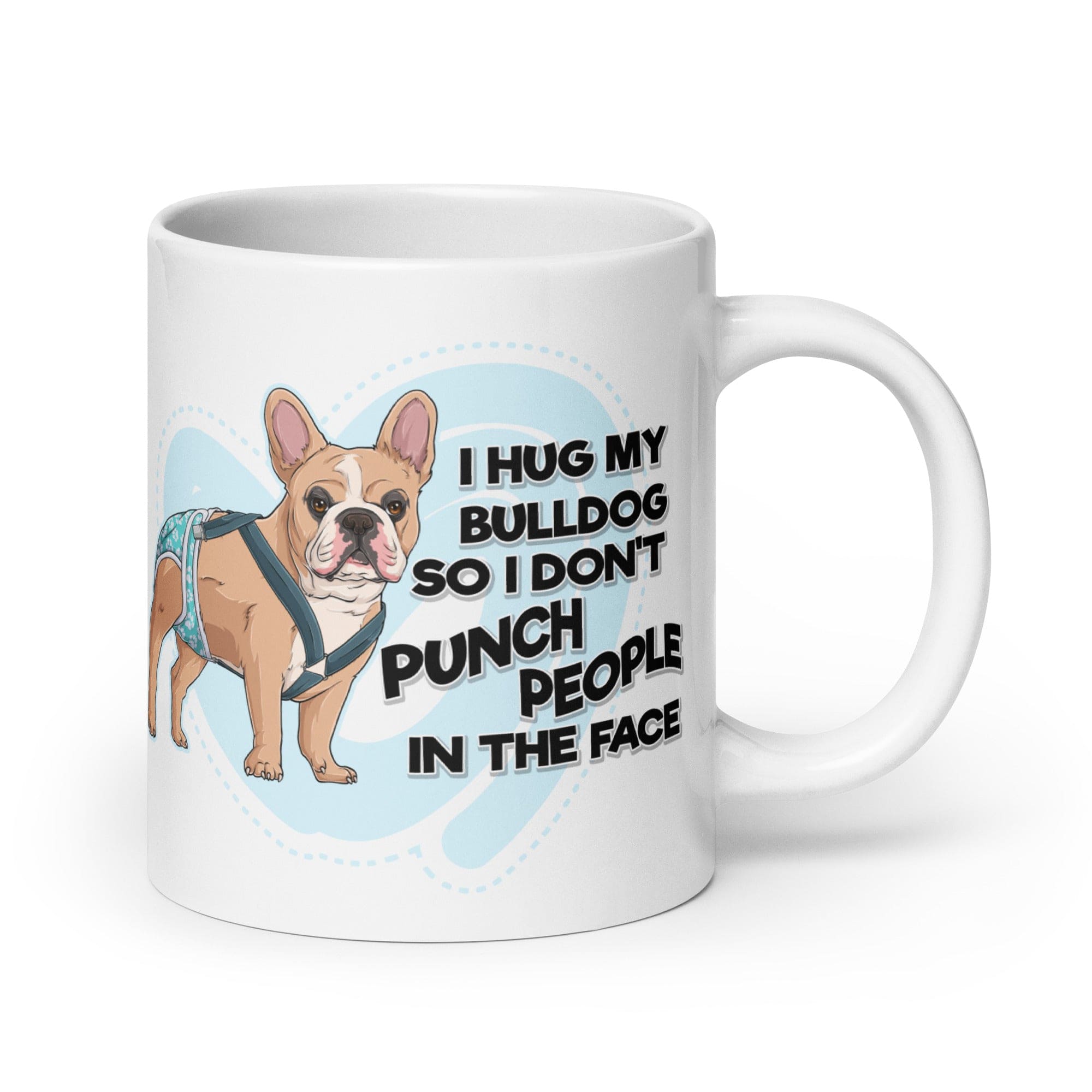 &quot;I Hug My Bulldog&quot; Male French Bulldog Mug | Fawn &amp; White with Spina Bifida