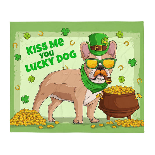 Kiss Me You Lucky Dog Throw Blanket