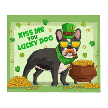 Kiss Me You Lucky Dog Throw Blanket