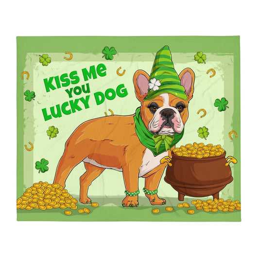 Kiss Me You Lucky Dog Throw Blanket