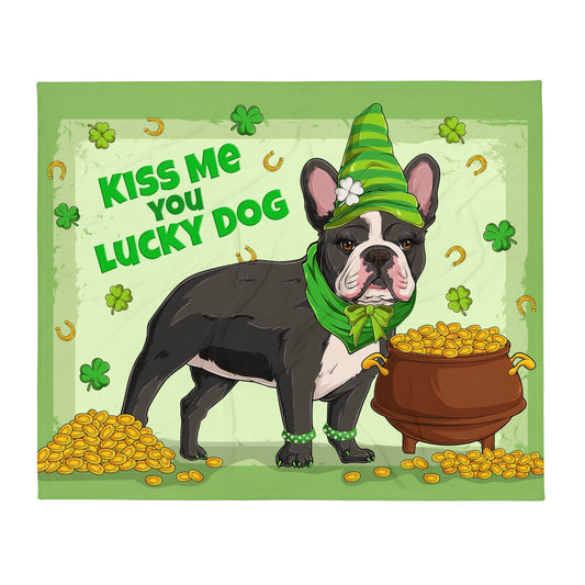 Kiss Me You Lucky Dog Throw Blanket