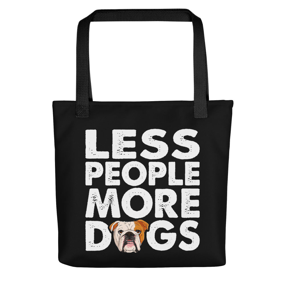 &quot;Less People More Dogs&quot; English Bulldog Tote Bag | Red &amp; White Colored