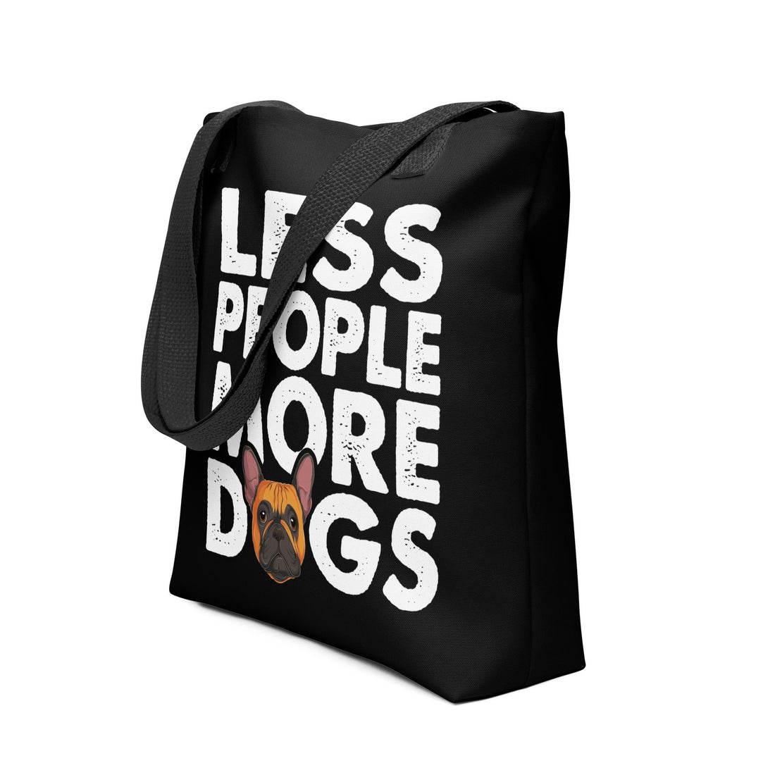 &quot;Less People More Dogs&quot; Frenchie Tote Bag | Red &amp; White Colored