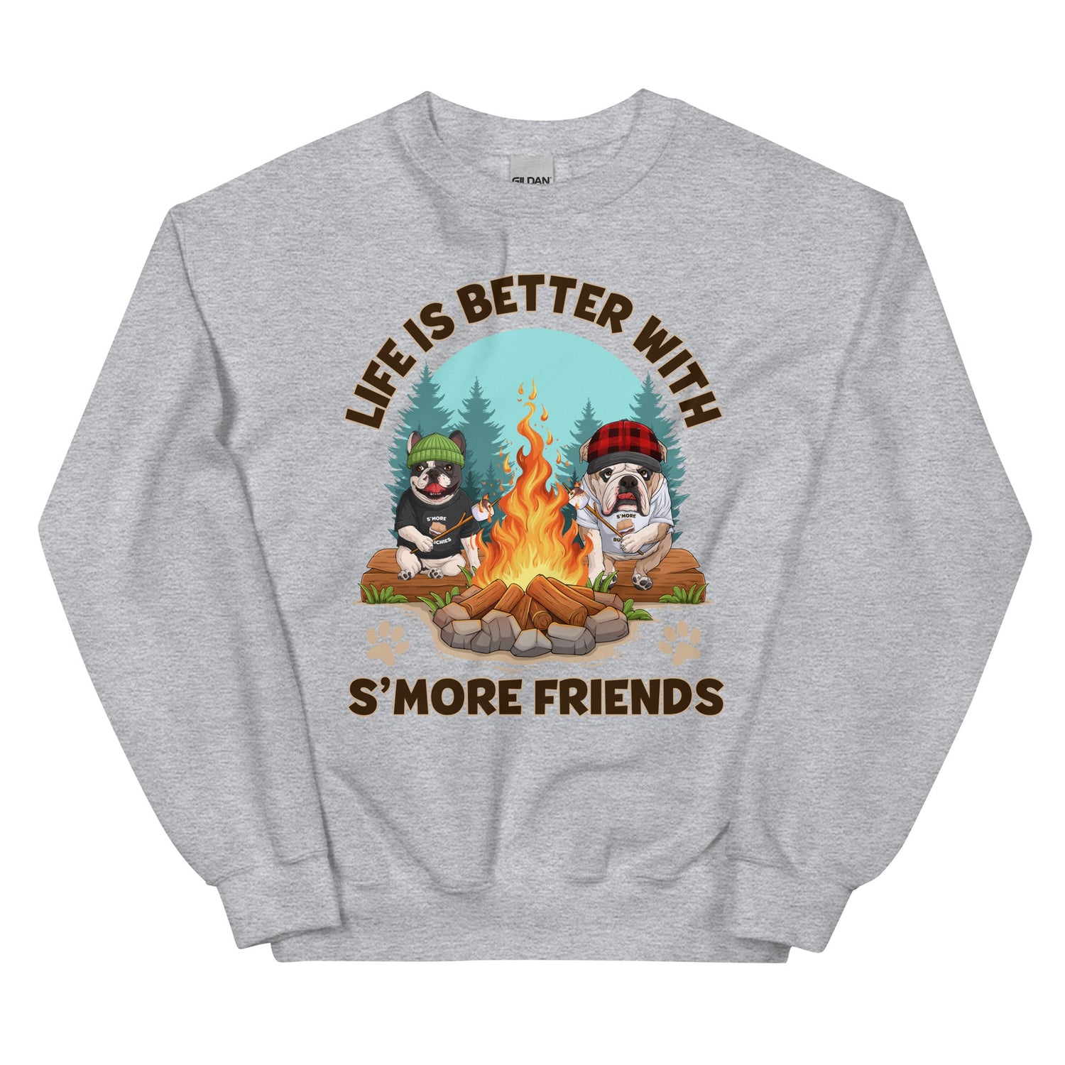 &quot;Life Is Better With S’more Friends&quot; – French &amp; English Bulldog Campfire Unisex Sweatshirt