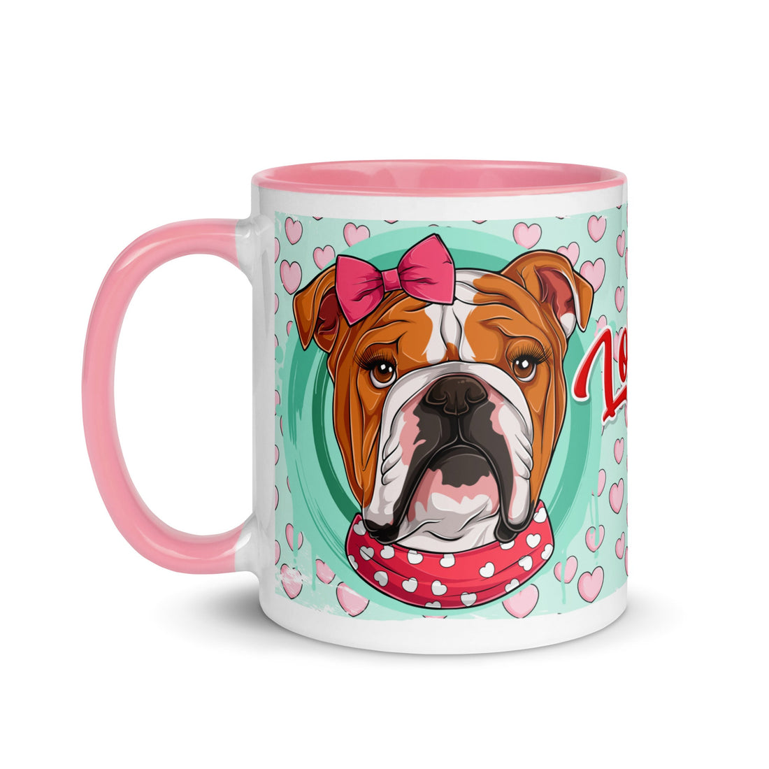 "Love Bug" English Bulldog Mug | Red & White Colored Female