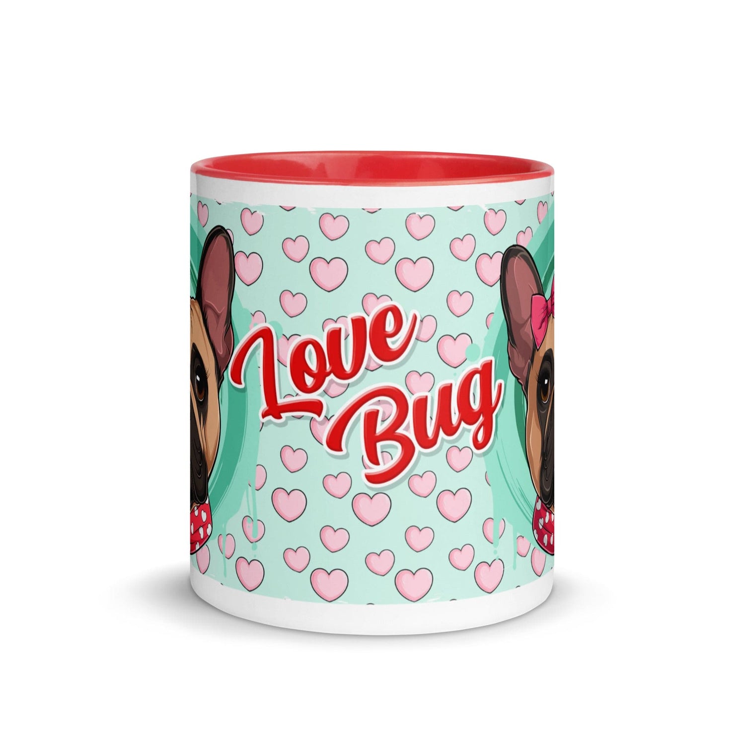 &quot;Love Bug&quot; French Bulldog Mug | Fawn &amp; White Colored Female