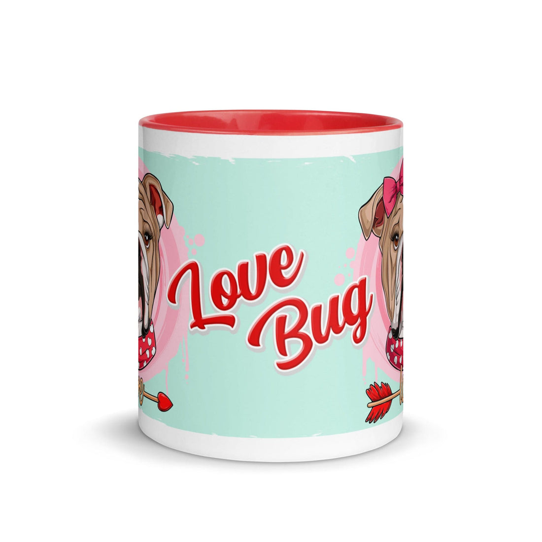 "Love Bug" with Arrow of Love English Bulldog Mug | Fawn & White Colored Female