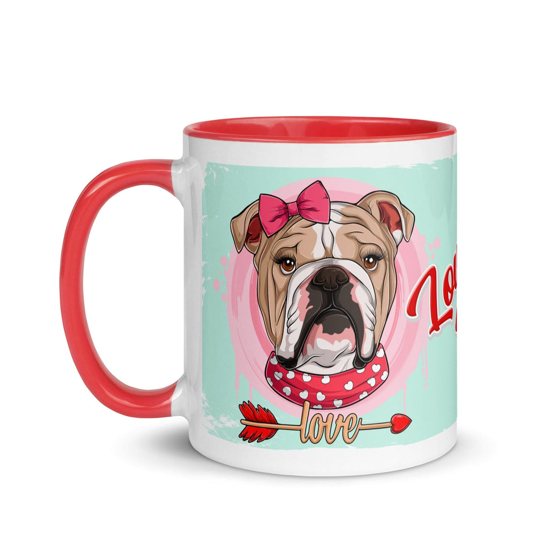 "Love Bug" with Arrow of Love English Bulldog Mug | Fawn & White Colored Female
