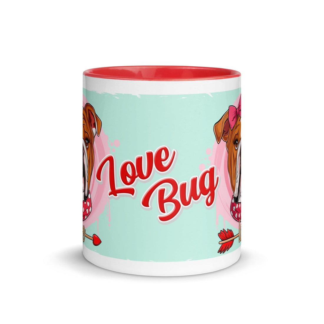"Love Bug" with Arrow of Love English Bulldog Mug | Red & White Colored Female