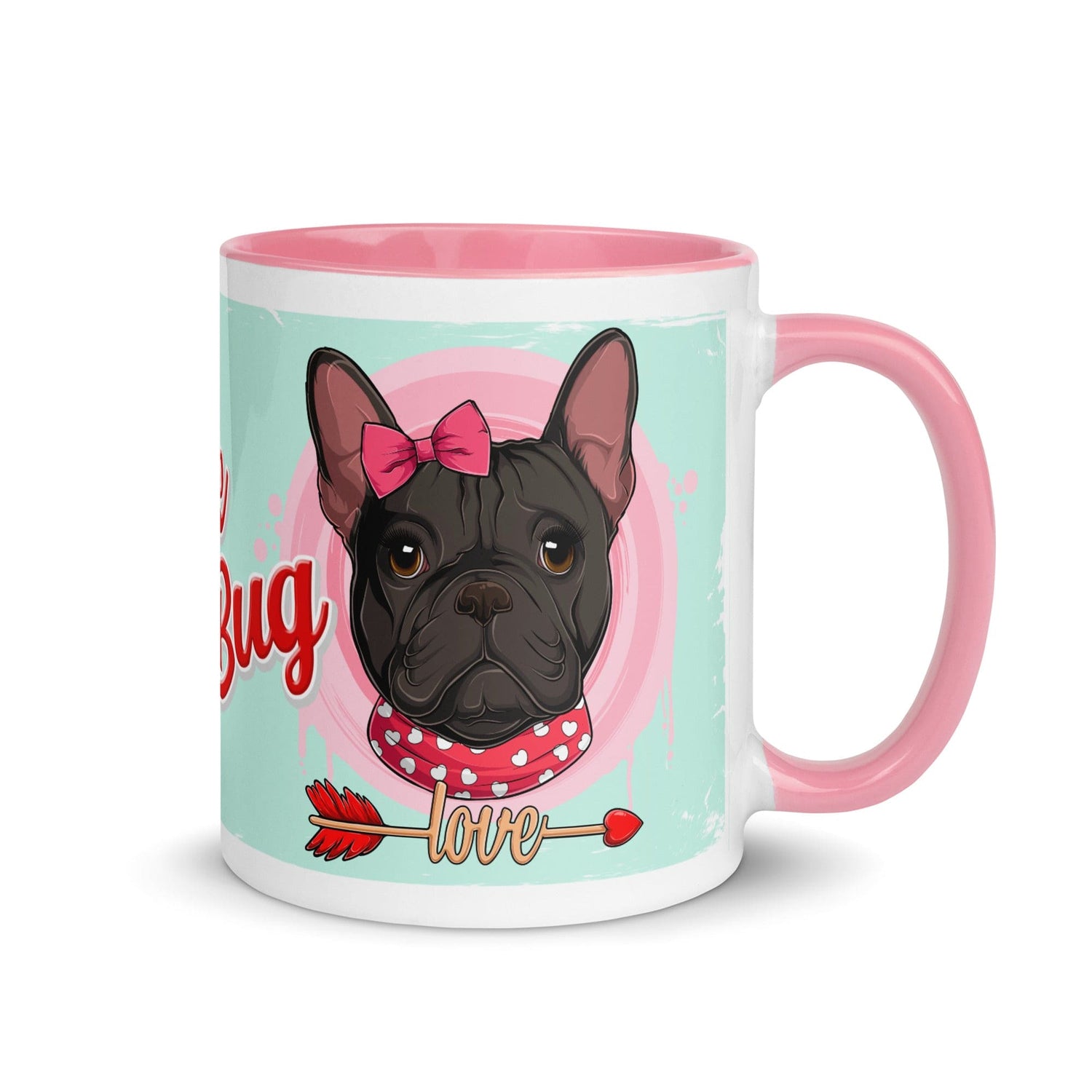 &quot;Love Bug&quot; with Arrow of Love French Bulldog Mug | B&amp;W Colored Female