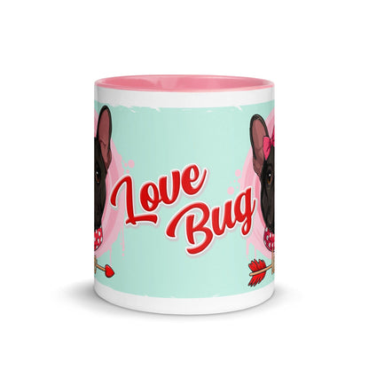 &quot;Love Bug&quot; with Arrow of Love French Bulldog Mug | B&amp;W Colored Female