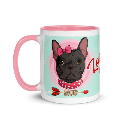 &quot;Love Bug&quot; with Arrow of Love French Bulldog Mug | B&amp;W Colored Female