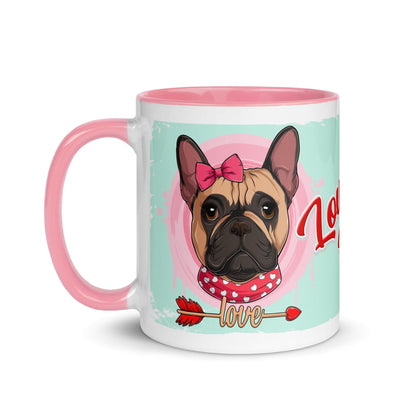 &quot;Love Bug&quot; with Arrow of Love French Bulldog Mug | Fawn &amp; White Colored Female