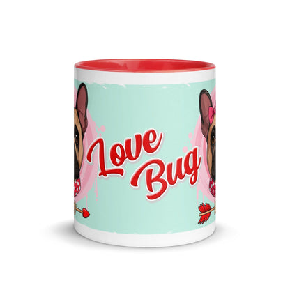 &quot;Love Bug&quot; with Arrow of Love French Bulldog Mug | Fawn &amp; White Colored Female