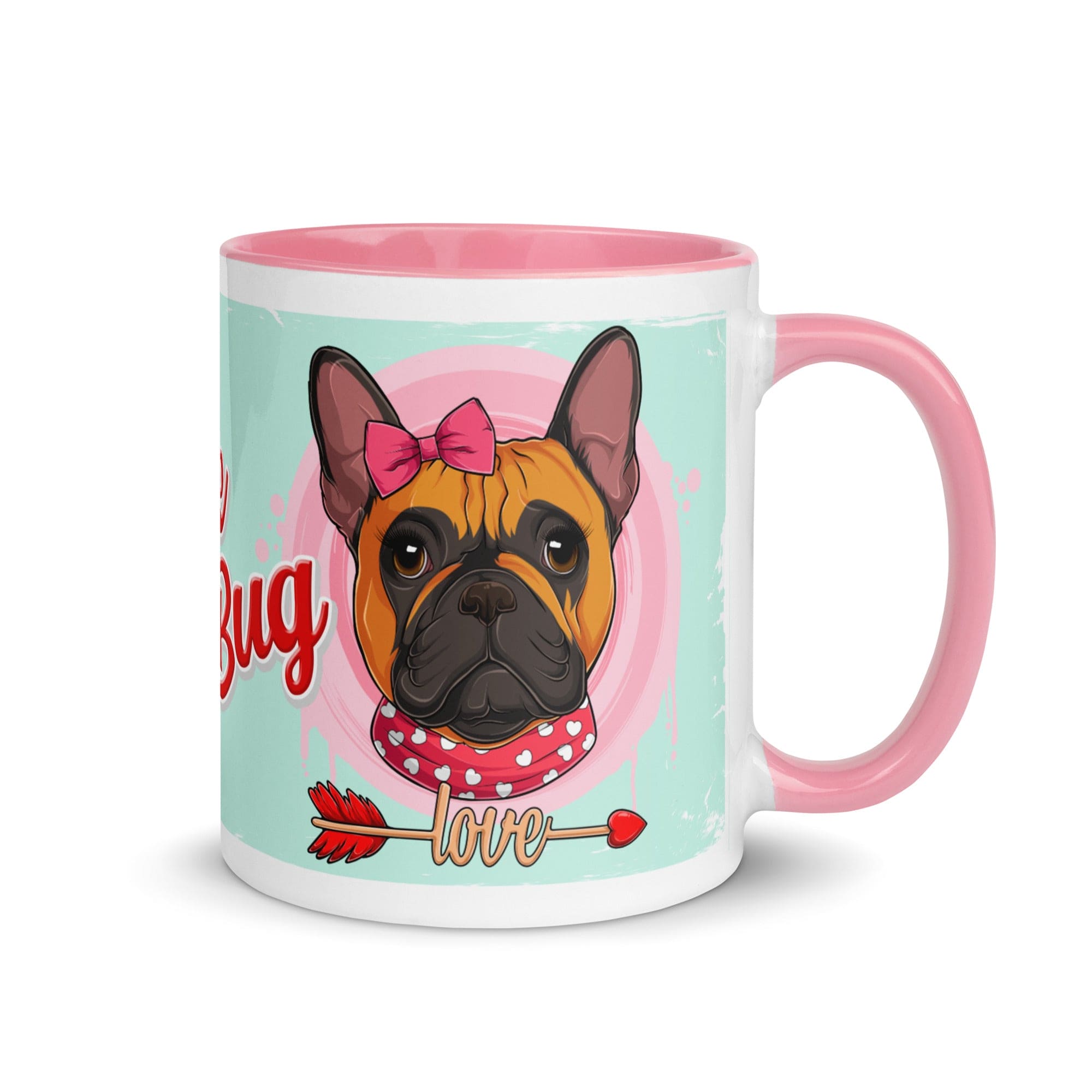 &quot;Love Bug&quot; with Arrow of Love French Bulldog Mug | Red &amp; White Colored Female