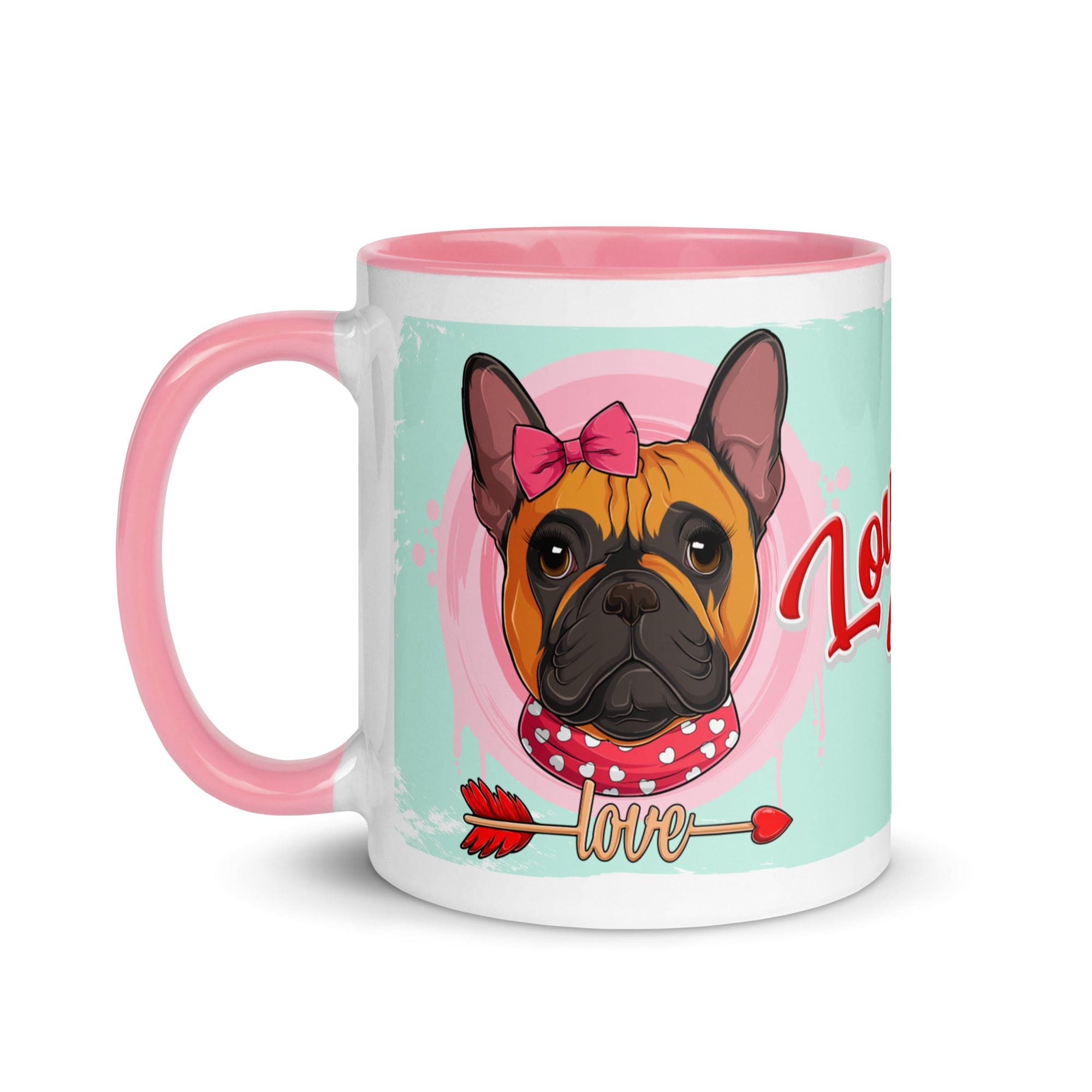 &quot;Love Bug&quot; with Arrow of Love French Bulldog Mug | Red &amp; White Colored Female