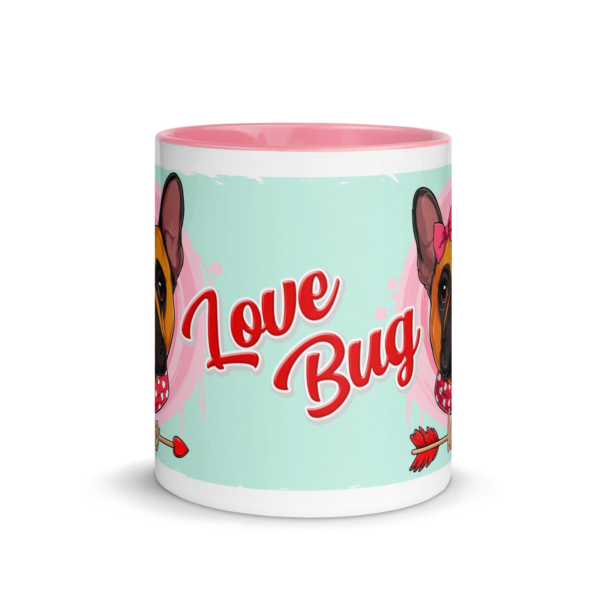 &quot;Love Bug&quot; with Arrow of Love French Bulldog Mug | Red &amp; White Colored Female