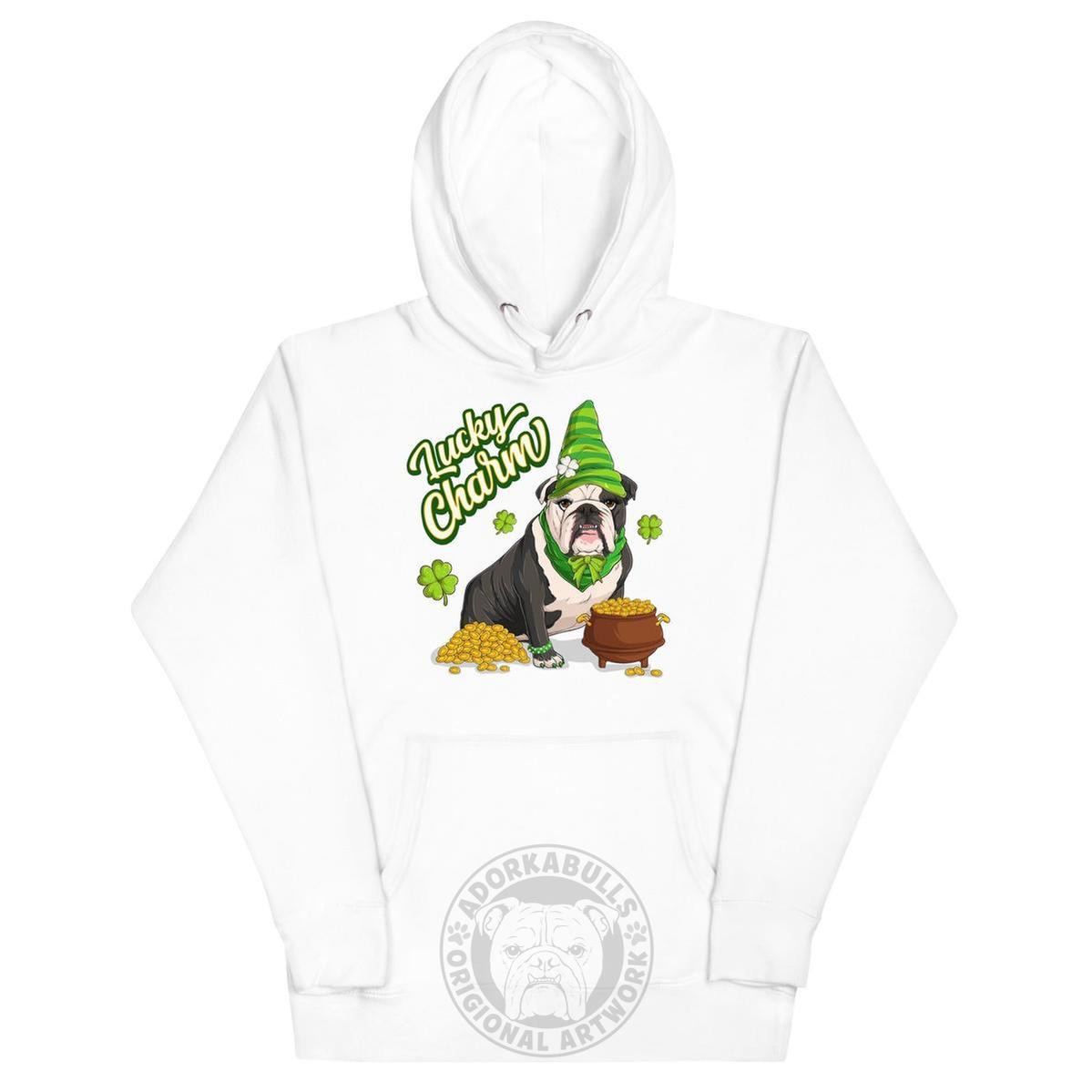 "Lucky Charm" Female Bulldog Hoodie | B&amp;W Colored