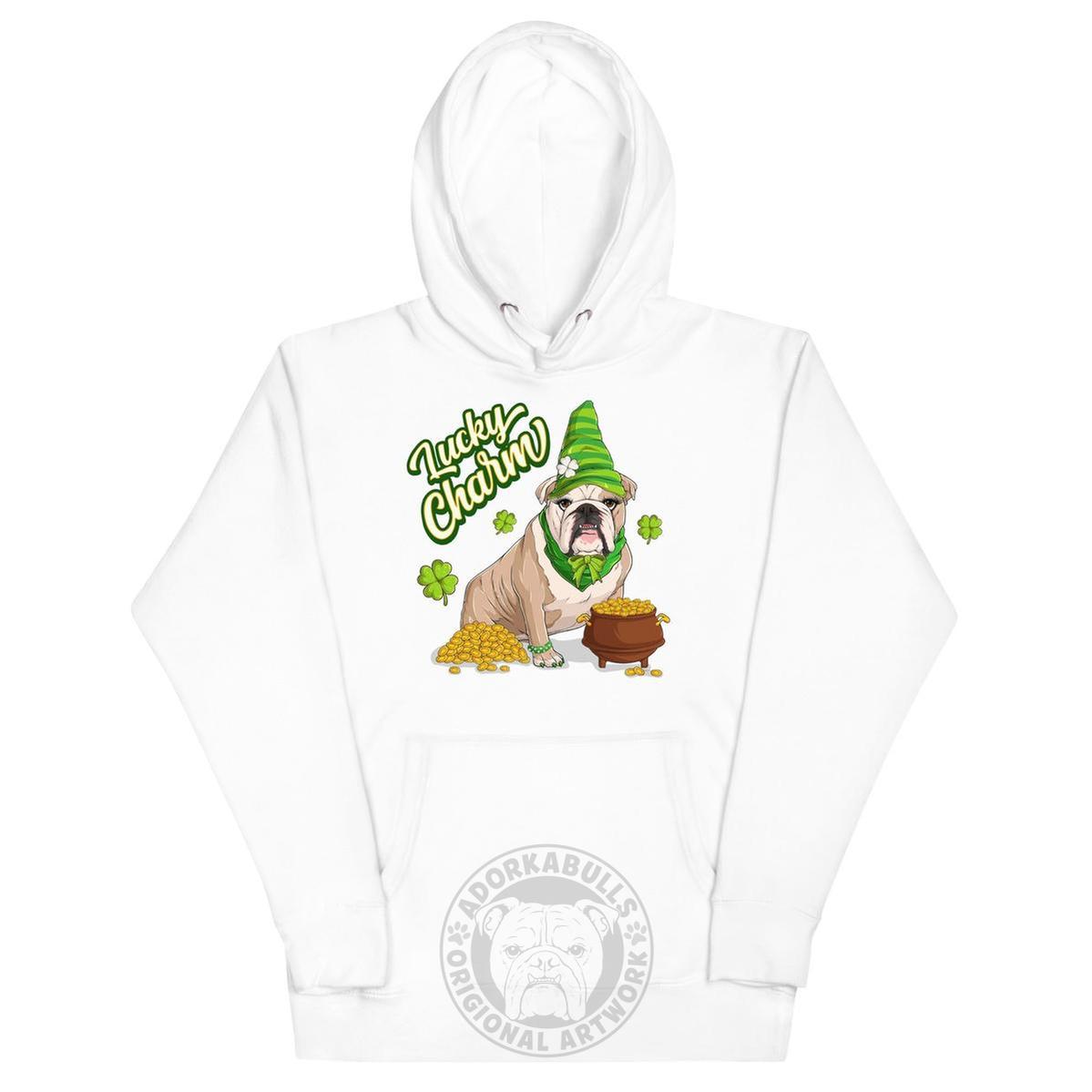 "Lucky Charm" Female Bulldog Hoodie | Fawn &amp; White Colored