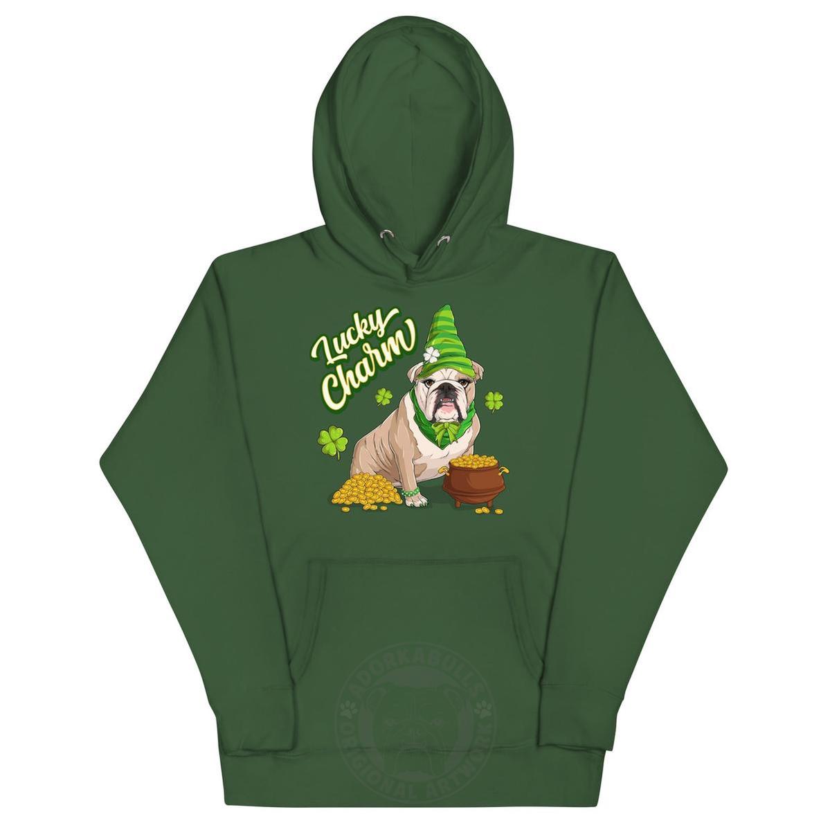 "Lucky Charm" Female Bulldog Hoodie | Fawn &amp; White Colored