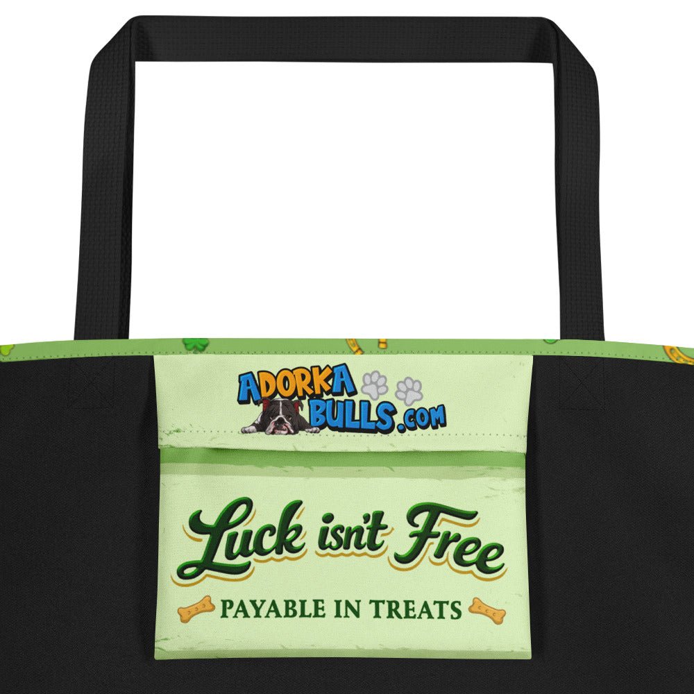 "Lucky Charm" Female Bulldog Large Tote Bag with Pocket | B&amp;W Colored
