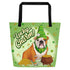 "Lucky Charm" Female Bulldog Large Tote Bag with Pocket | Red & White Colored