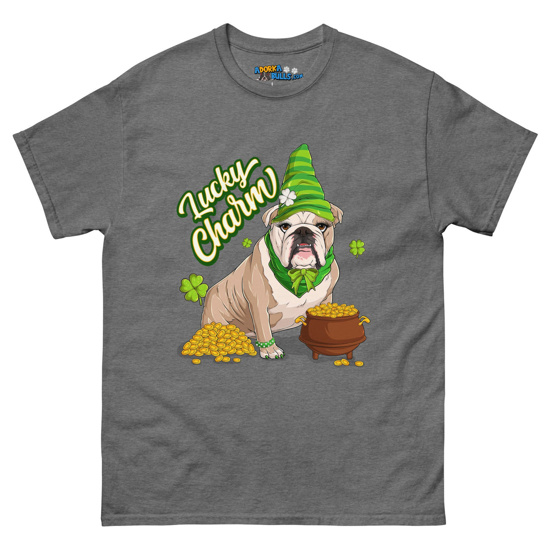 "Lucky Charm" Female Bulldog Men’s T-Shirt | Fawn &amp; White Colored