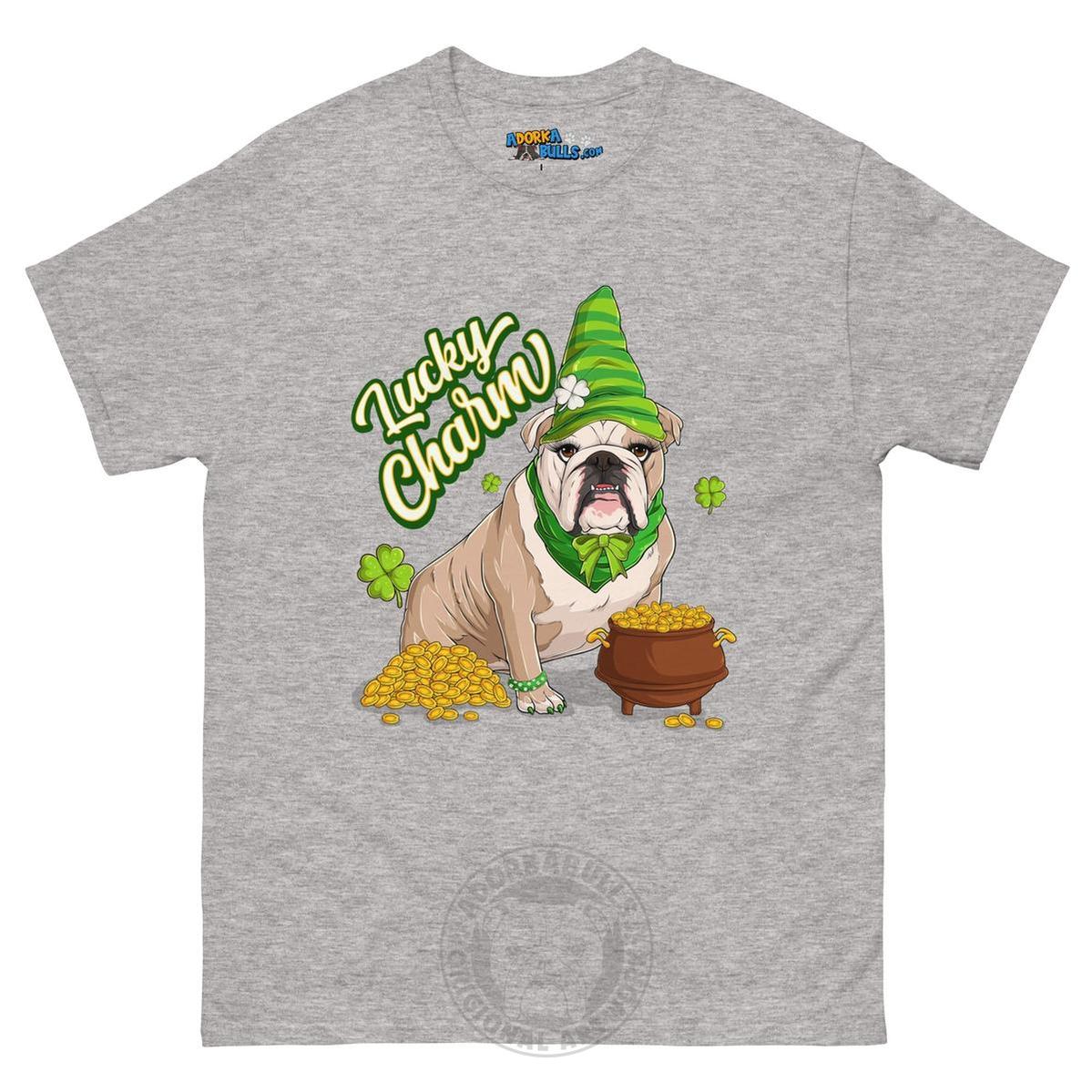"Lucky Charm" Female Bulldog Men’s T-Shirt | Fawn &amp; White Colored