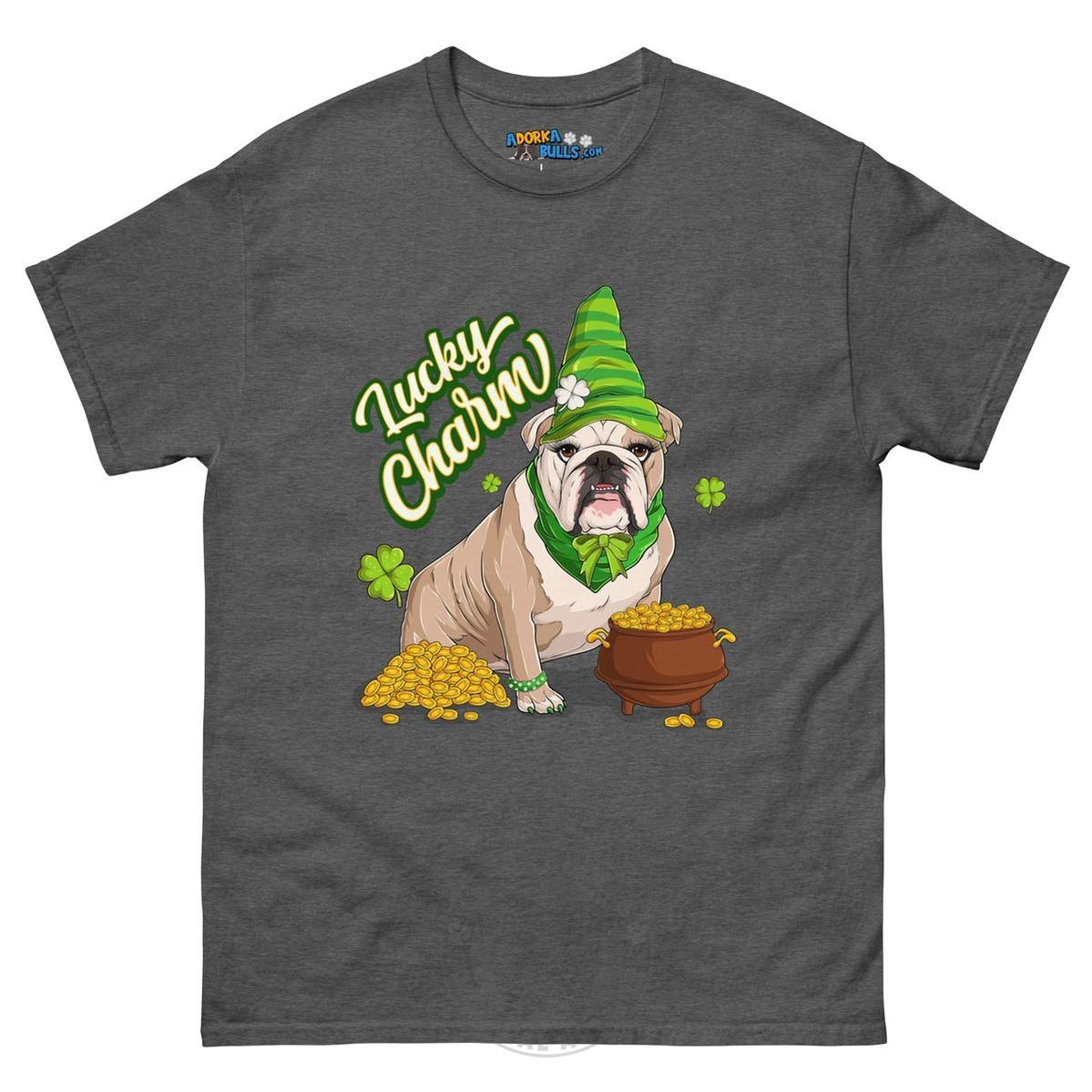 "Lucky Charm" Female Bulldog Men’s T-Shirt | Fawn &amp; White Colored