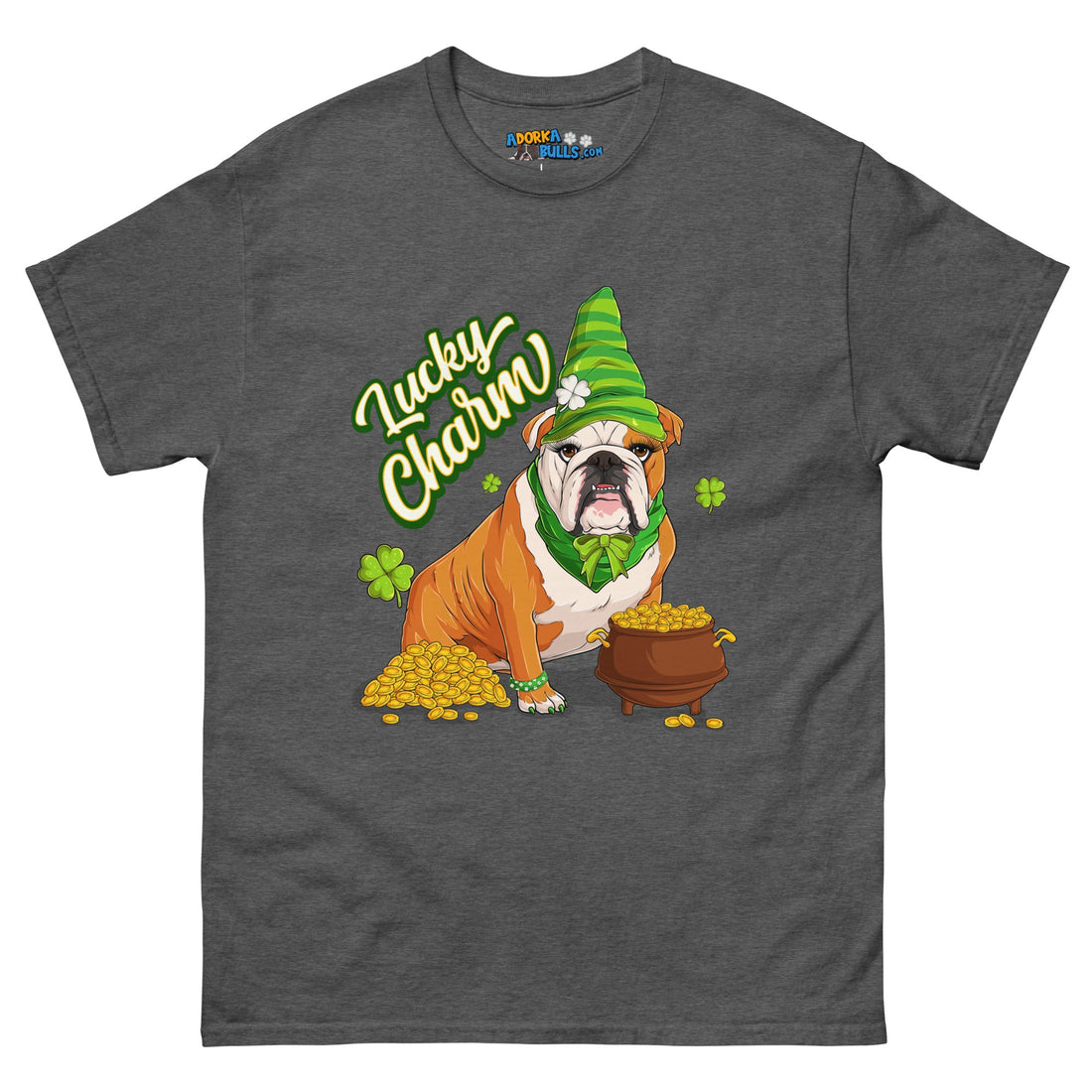 "Lucky Charm" Female Bulldog Men’s T-Shirt | Red &amp; White Colored