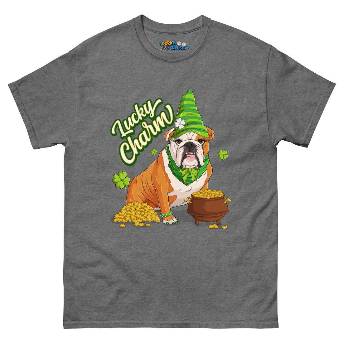 "Lucky Charm" Female Bulldog Men’s T-Shirt | Red &amp; White Colored