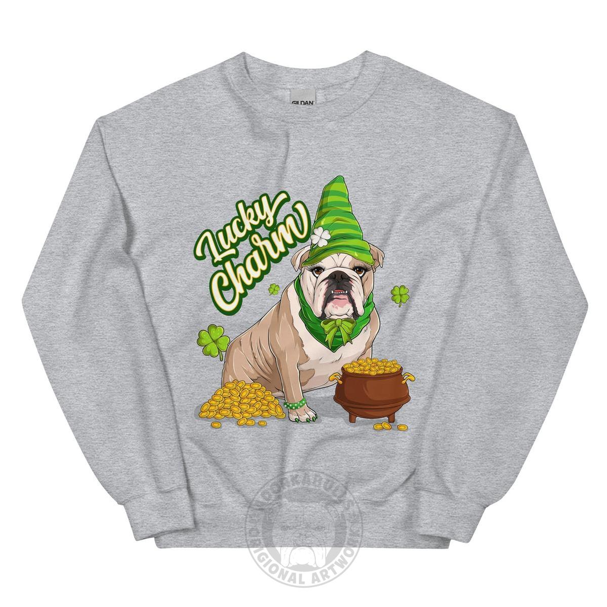 "Lucky Charm" Female Bulldog Sweatshirt | Fawn &amp; White Colored