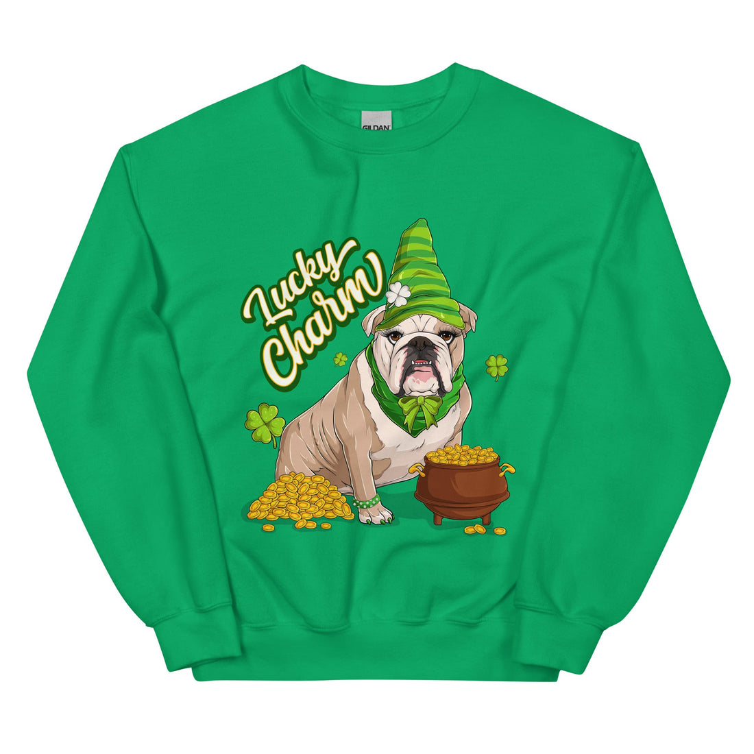 "Lucky Charm" Female Bulldog Sweatshirt | Fawn &amp; White Colored