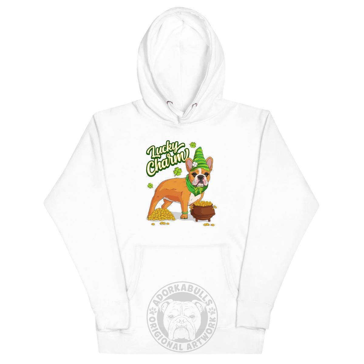 "Lucky Charm" Female Frenchie Hoodie | Red &amp; White Colored